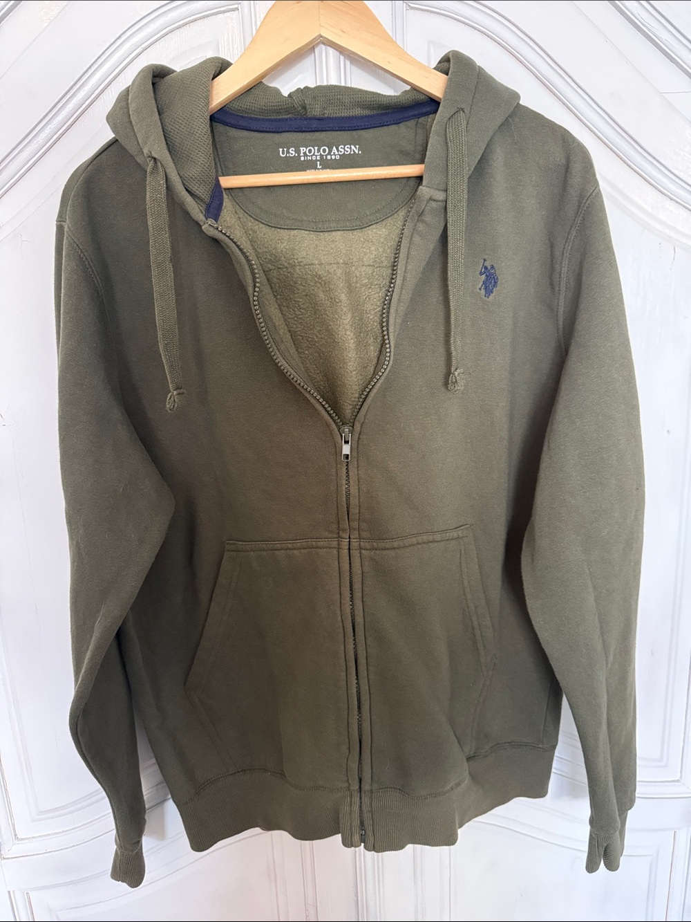 U.S. Polo Assn. Men's Olive Green Full-Zip Hoodie Casual Classic Preppy Size L